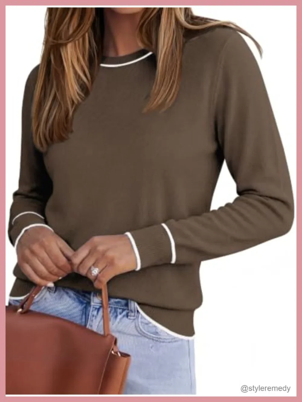 Women's Long Sleeve Crew Neck Pullover Sweater, Soft Ribbed Knit Top,